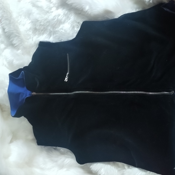 JC REVERSIBLE Cropped Velvet Vest Jacket Midnight Blue & Cadet Blue - Picture 1 of 3